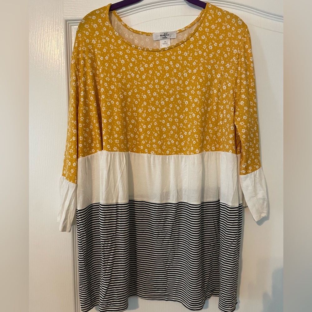 Moa Moa Mustard Floral and Striped Tunic